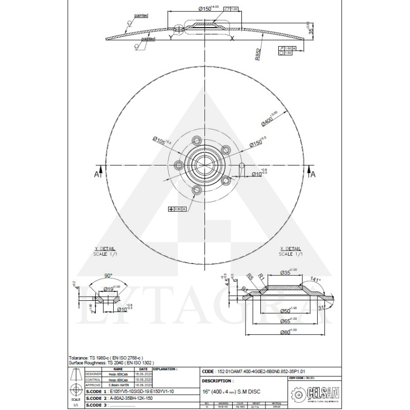 C537873 961301 DISKS AMAZONE 5 caur. 400x4MM