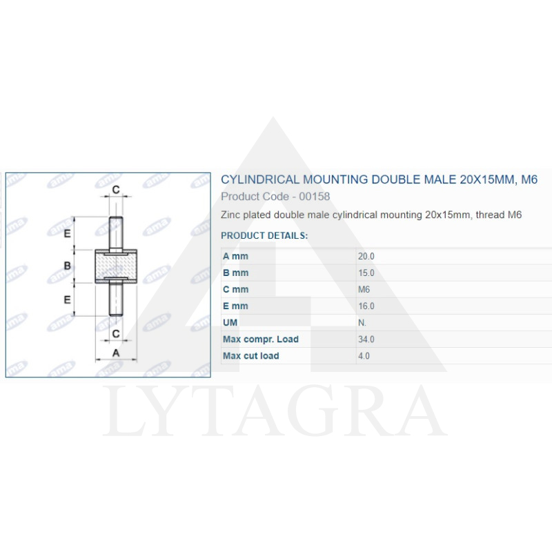00158 AMORTIZĀTORS  20X15 M6 SRIEG 2OUT