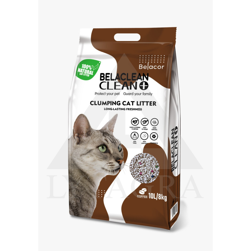 Bentonīta kaķu pakaiši BelaClean CLEAN+ ar kafijas aromātu 10 l