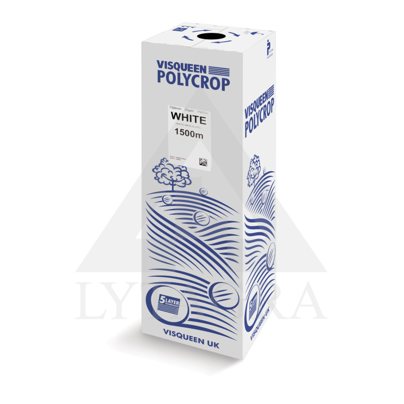 "POLYCROP" BALTA 750 MM x 1500M X 0,025 MM 5 SLĀŅU PĀRKLĀJUMA PLĒVE