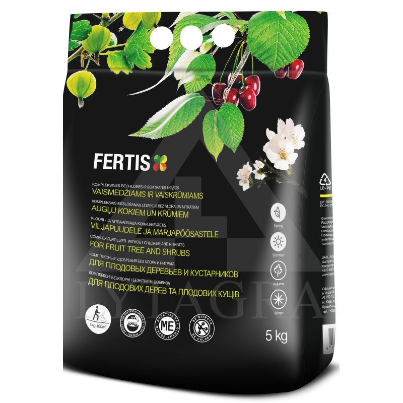 FERTIS kompleksais bezhlora un nitrātu mēslojums augļu kokiem un krūmiem, 5 kg