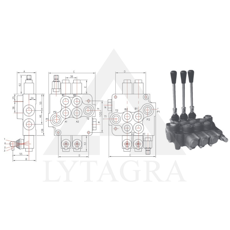 3P801L12A1A1GKZ1 SADALĪTĀJS 3 SEKC./1 PELDOŠ. 80L/