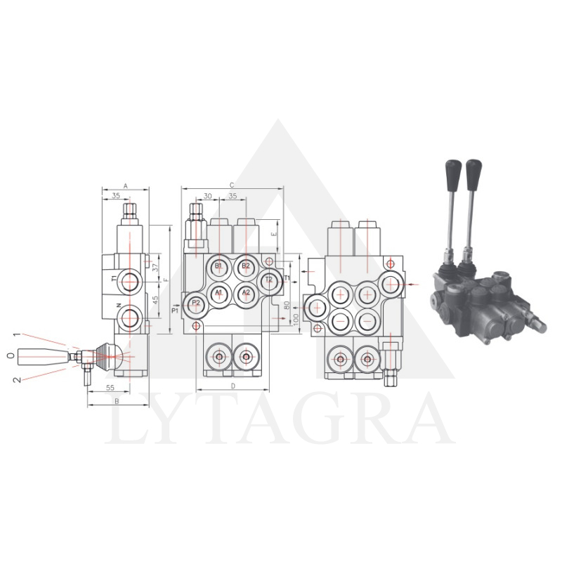 03P401A1K16K16GKZ1 SADALĪTĀJS 3SEKC. 2PELD. 40L/M