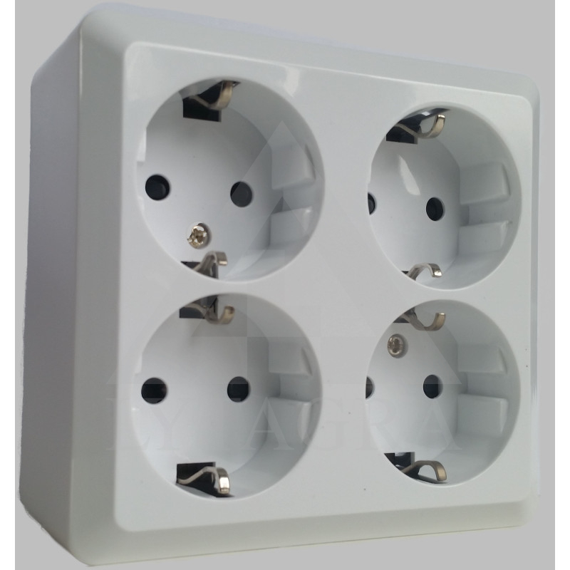 Kontaktligzda TOPE ALBA, 4 kontaktu, ar drošinātāju, 16A 250V, balta