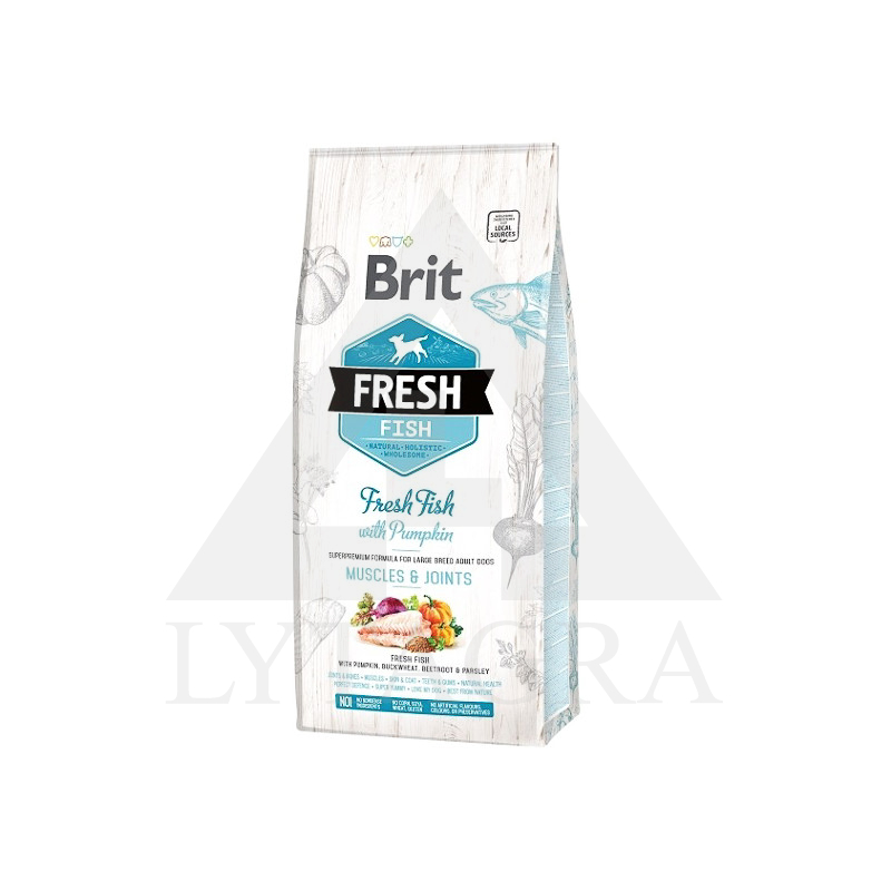 Brit Fresh Adult sausā barība pieaugušiem lielo šķirņu suņiem ar zivīm un ķirbi 12 kg