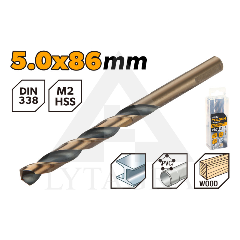 Urbji metālam 5x86mm DIN338 / 10 gab. / Tosen 75117