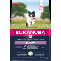 EUKANUBA mazo un vidējo šķirņu kucēnu barība ar jēru un rīsiem 2,5 kg