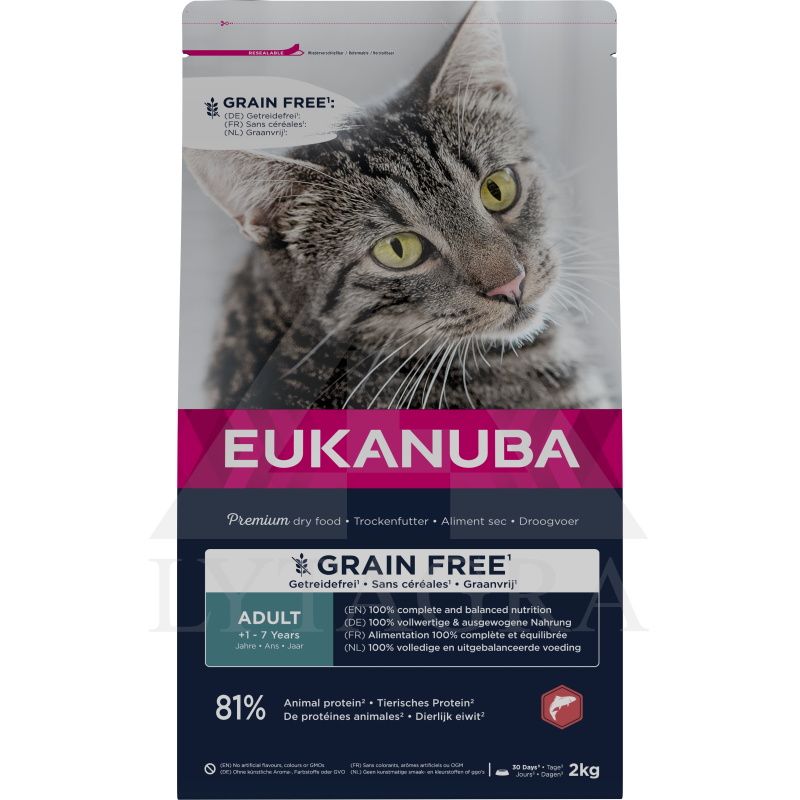 EUKANUBA bezgraudu sausā kaķu barība ar lasi 2 kg