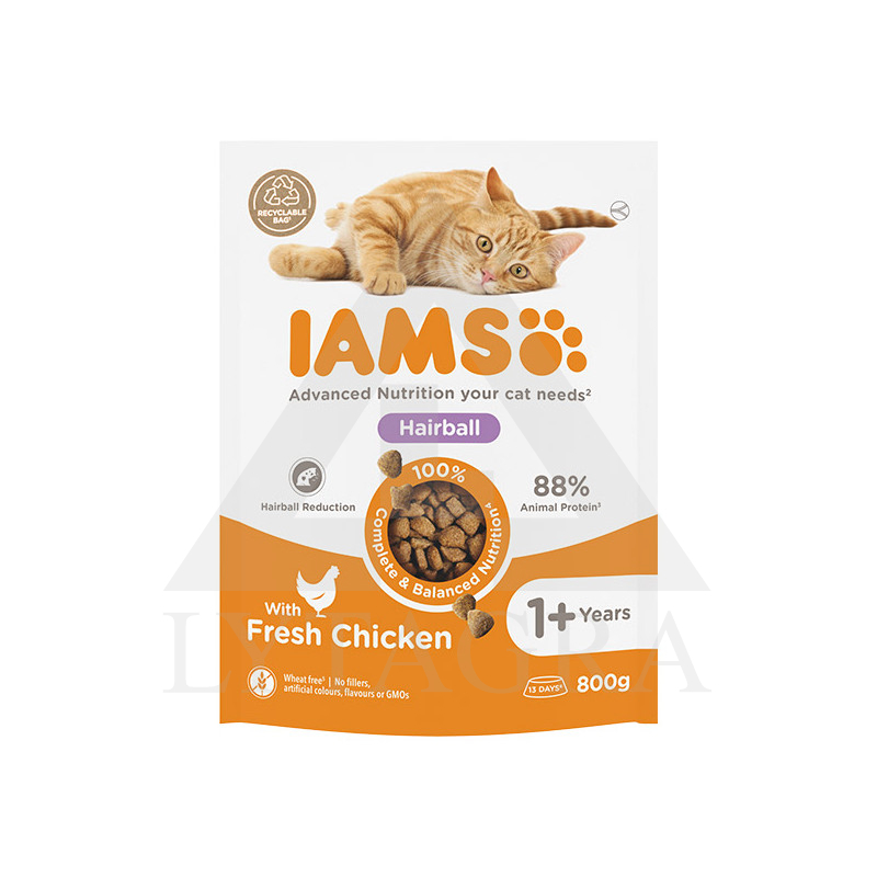 Kaķu barība IAMS spalvu bumbiņas ar vistu 800 g 81603146