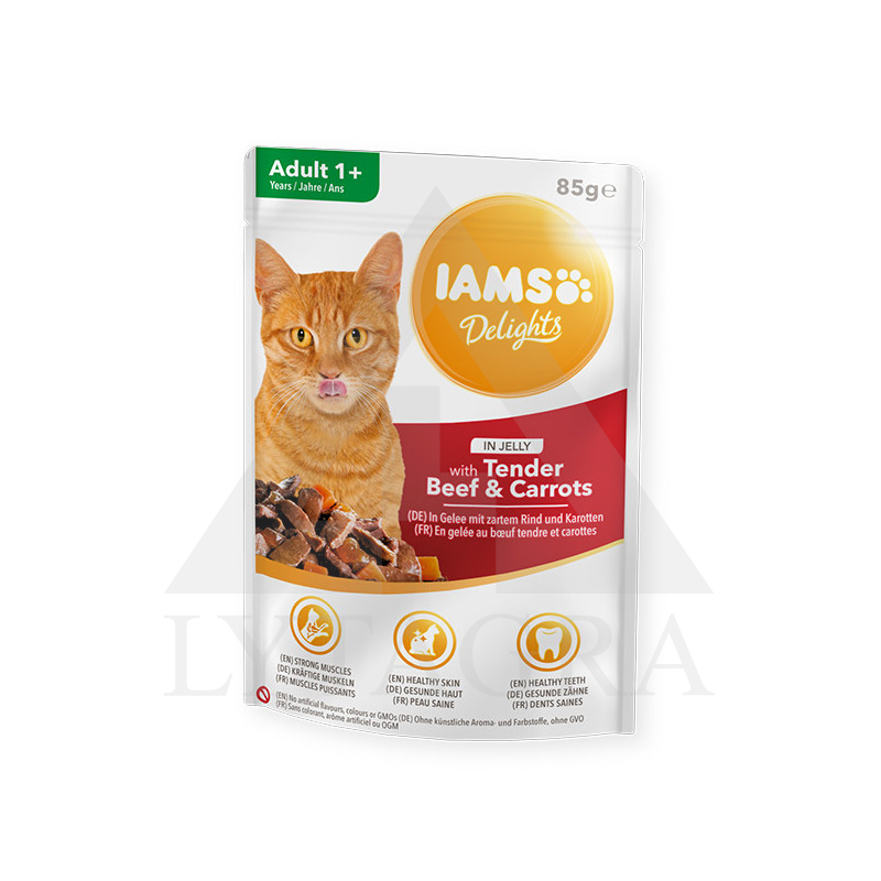 Konservēta kaķu barība želejā IAMS ar liellopu gaļu un burkāniem 85 g 81602920
