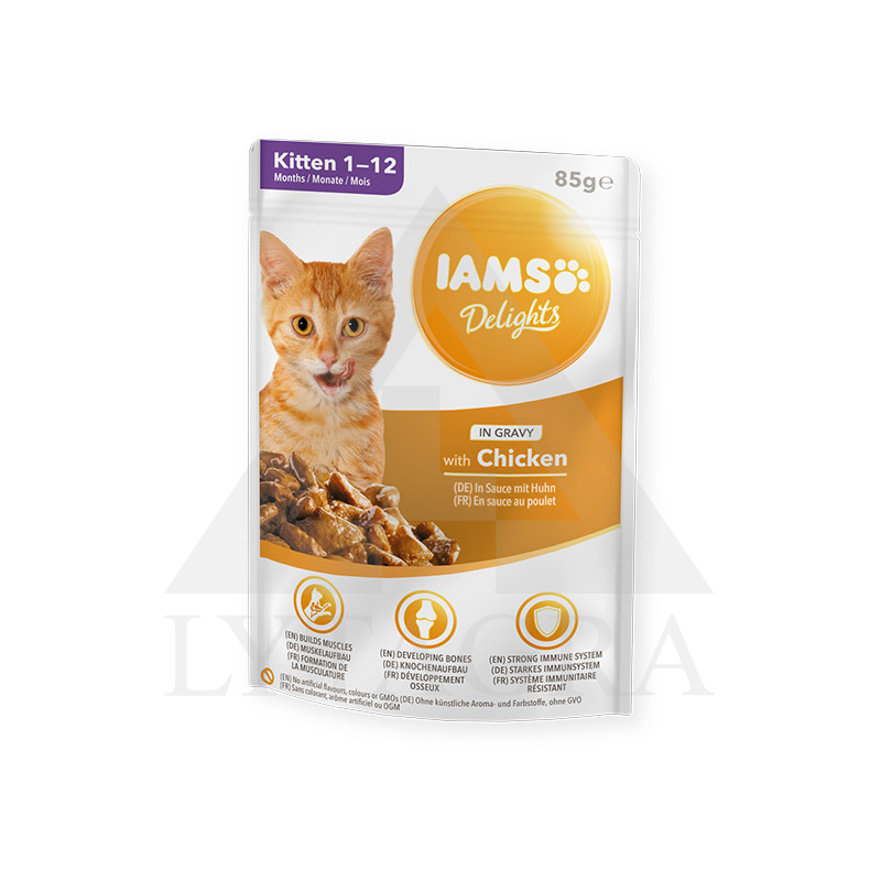 Konservēta barība kaķēniem mērcē IAMS ar vistu 85 g 81602929