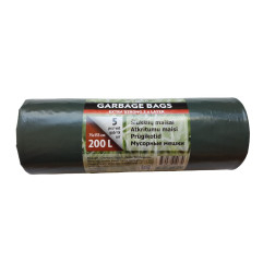 LDPE atkritumu maisi 200l, 5 gab./rullīši, zaļi/melni
