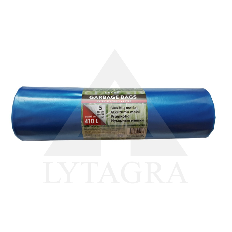 LDPE atkritumu maisi 410l, 5 gab./rullīši, zili