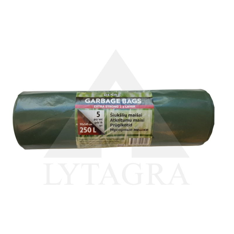 LDPE atkritumu maisi 250l, 5 gab./rullīši, zaļi/melni