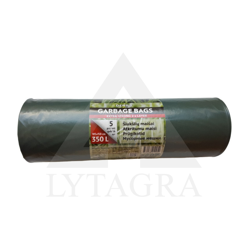 LDPE atkritumu maiss 350l, 5 gab./rullis. Zaļš/melns.