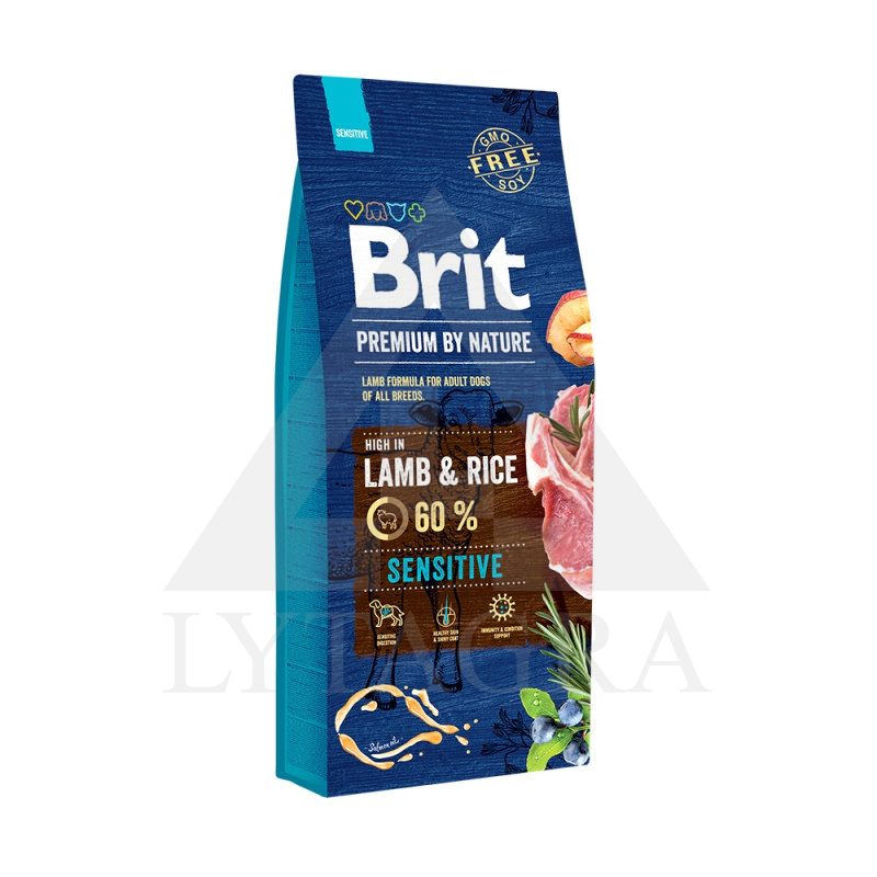 Brit Premium By Nature Adult Sensitive sausā barība suņiem ar jēra gaļu un rīsiem 15 kg