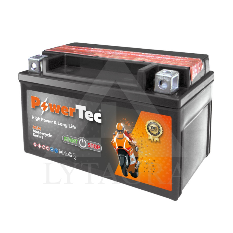 Akumulators MOTO 12V 6Ah 90A PowerTec YTX7A-BS-AGM