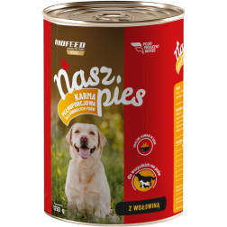 Konservēta barība suņiem ar liellopu gaļu 1250 g BFV - 0357