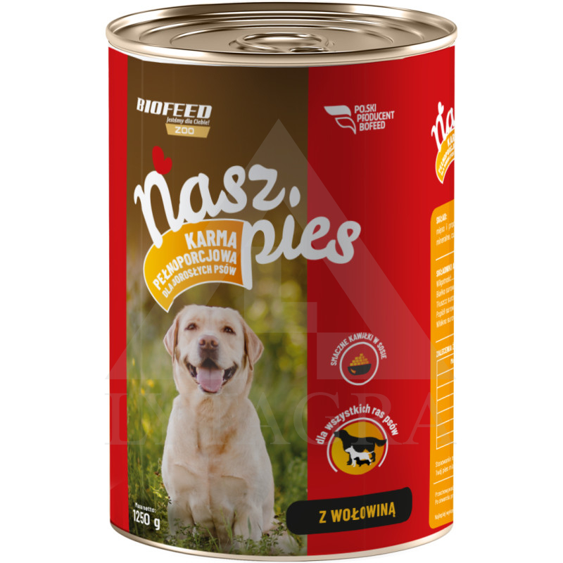 Konservēta barība suņiem ar liellopu gaļu 1250 g BFV - 0357