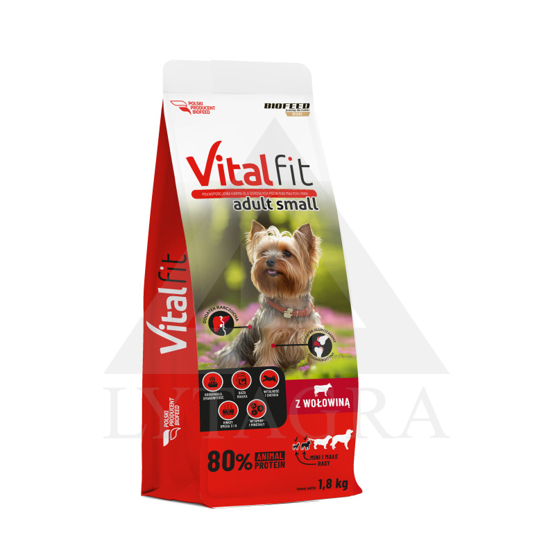 Barība mazo šķirņu suņiem VITALFIT ar liellopu gaļu 1,8 kg