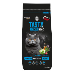 Barība sterilizētiem kaķiem TASTY CATS ar lasi 1,5 kg