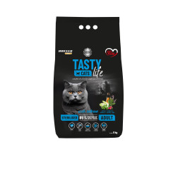 Barība sterilizētiem kaķiem TASTY CATS ar lasi 8 kg