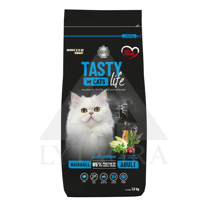 Kaķu barība HAIRBALL TASTY CATS ar lasi 1,5 kg
