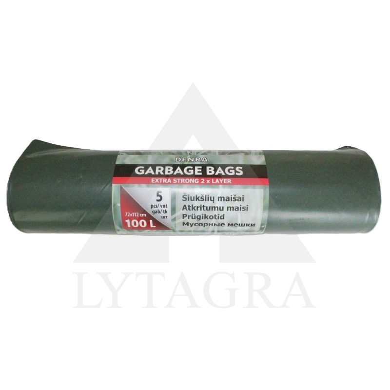 LDPE atkritumu maisi 100l, 5 gab./rullis. Zaļi/melni.