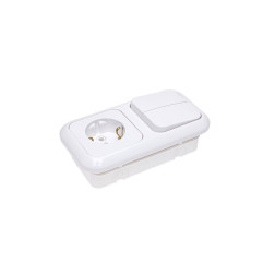Iebūvējams bloks - divu atslēgu slēdzis un kontaktligzda ar zemējumu 2B-PU-503 baltā krāsā