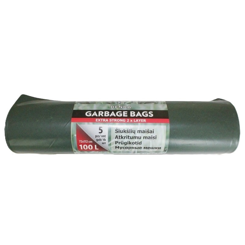 LDPE atkritumu maisi 100l, 5 gab./rullis. Zaļi/melni.