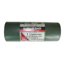 LDPE atkritumu maisi 250l, 5 gab./rullīši, zaļi/melni