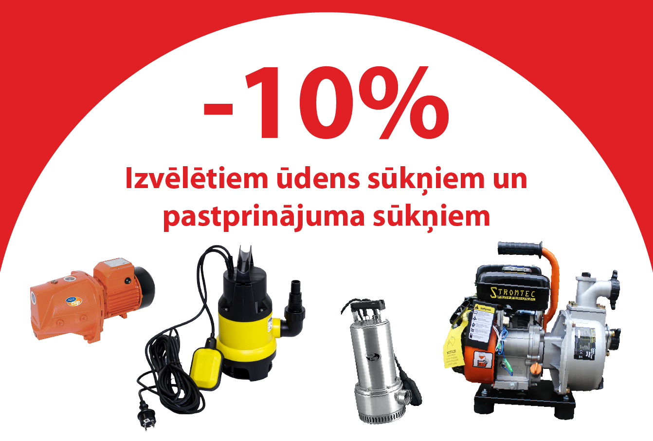 Izvēlētiem ūdens sūkņiem un pastiprinājuma sūkļiem līdz -10%