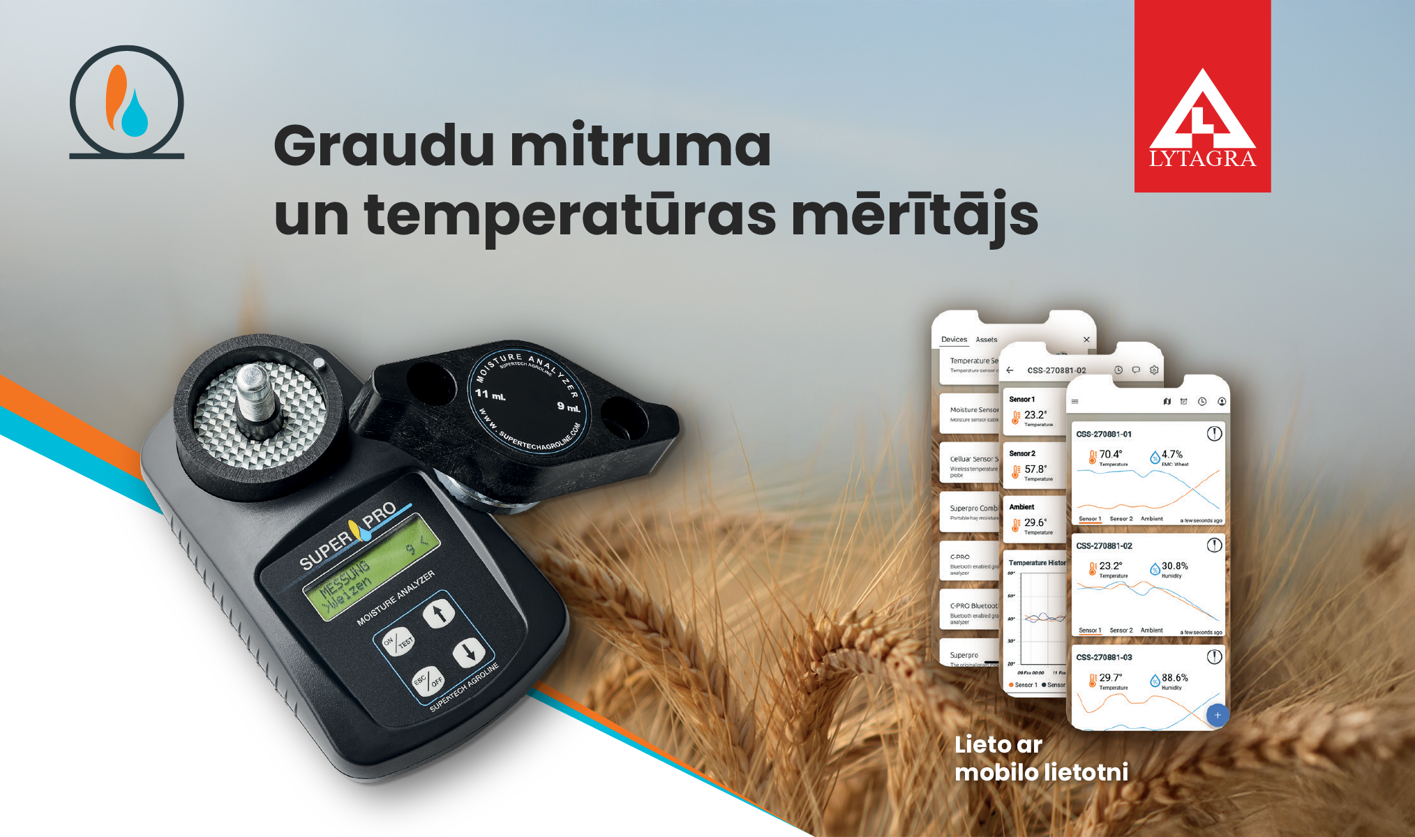 Graudu mitruma un temperatūras mērītājs